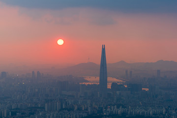 Sunset at Namhansanseong in Seoul City,South Korea.