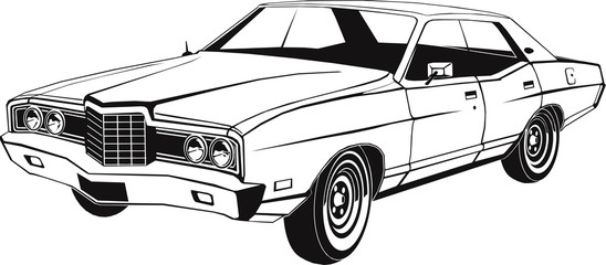 classic full-size american sedan, vector art, 1970s style, isolated, monogram