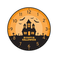 Happy Halloween Concept, Printable Wall Clock Face Template Isolated on White Background