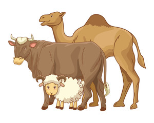 Camel cow and goat animals cartoons