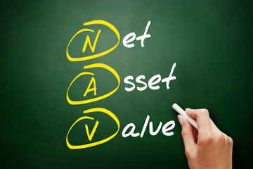 NAV - Net Asset Value acronym, business concept on blackboard