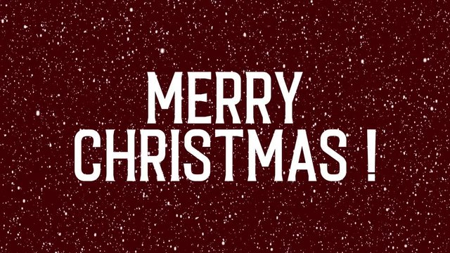 Animated text of Merry Christmas on red background with snowflakes. Isolated new year greeting.