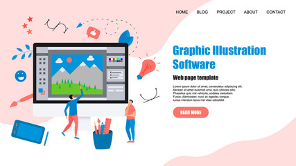 Webpage Template. Flat vector graphic drawing concept with open illustration application with a creative project	