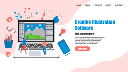 Webpage Template. Flat vector graphic drawing concept with open illustration application with a creative project	