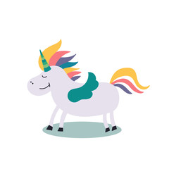 Fairy-tale character rainbow unicorn with wings. Fairy tales. Editable Vector Illustration