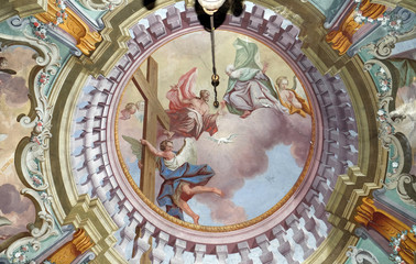 Holy Trinity, fresco on the ceiling of the Saint John the Baptist church in Zagreb, Croatia