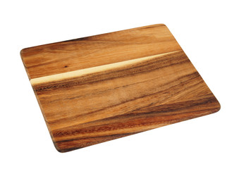 Rustic wooden cutting board isolated on white background