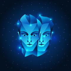 Gemini zodiac sign, blue star horoscope symbol.