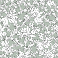 Floral seamless peterne of white vaselki on a green background. Floral ornament for tile, fabric and wrapping paper
