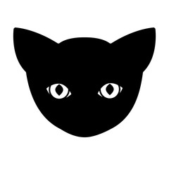 Head black cat, monochrome print, animal print. Vector illustration isolated