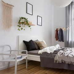 Bedroom in gray and white
