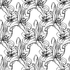  Liliya flower  white and black background. Vector vintage pattern. Vector illustration bright design.