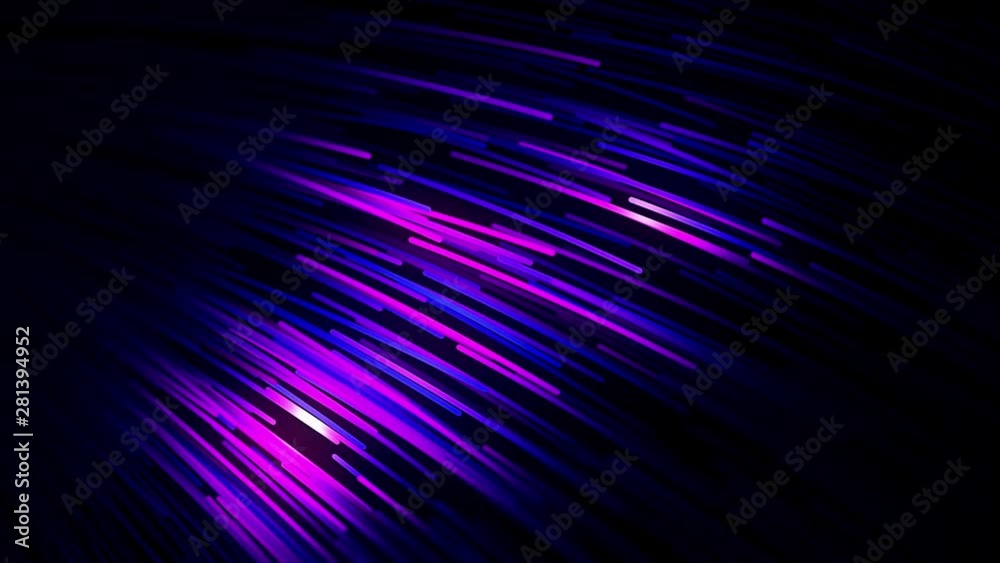 Poster abstract animation of colorful neon straws floating on the black background and changing their color
