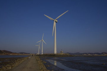 wind turbines on the sea