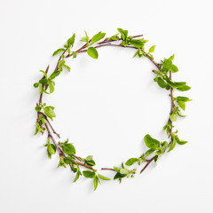 Creative Organic Eco Concept with Green Spring Leaves Border