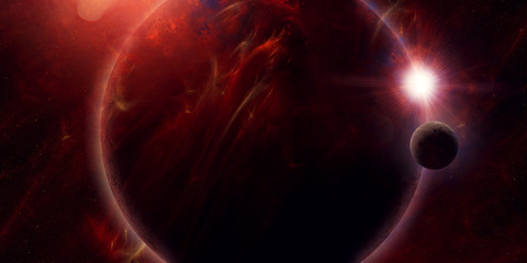 eclipse in space, science fiction planet covering sun surreal illustration © andreiuc88