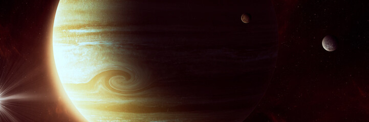 space background illustration, jupiter planet surface with moons © andreiuc88