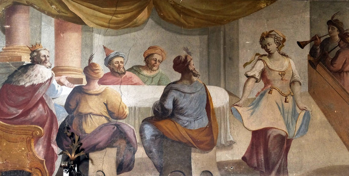 Herod's Banquet, fresco on the ceiling of the Saint John the Baptist church in Zagreb, Croatia