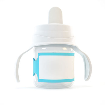 3d rendering realistic silicon band on a baby bottle mockup on white background