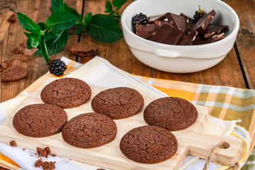 Chocolate cookies  on a wooden table