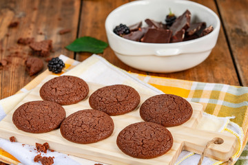 Chocolate cookies  on a wooden table