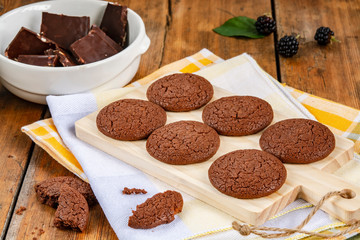 Chocolate cookies on a wooden table