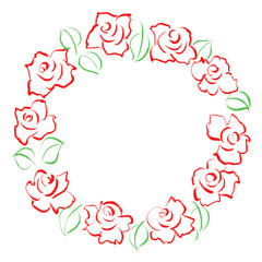 赤いバラの花の手描きの円形フレーム