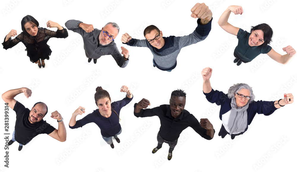 Wall mural group of people doing strength and biceps on a white background - Wall murals