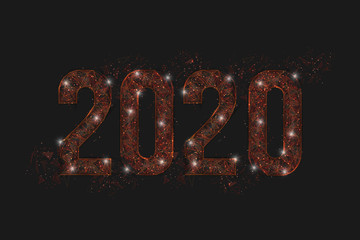 Abstract isolated orange image of new year number 2020. Polygonal low poly wireframe illustration looks like stars in the blask night sky in spase or flying glass shards. For web, internet design © Katsiaryna