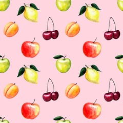 fruit platter on background,  apple,  food, isolated,  lemon, cherry, apricot, ripe, drawing, watercolor, pattern, background, wallpaper, art, decor, green, harvest, 