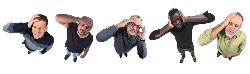 Fototapeta premium group of men with headache on white