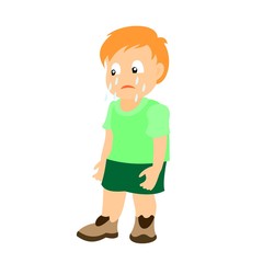 Sad little boy which crying. Color vector illustration isolated on white background.