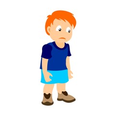 Sad little boy. Color vector illustration isolated on white background.