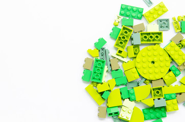 Background of green Toy bricks blocks top view isolated on white background, Educational toy for children.3D Rendering.