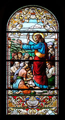 Sermon on the Mount, stained glass window in the Saint John the Baptist church in Zagreb, Croatia
