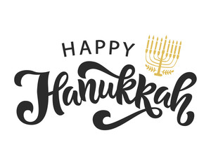 Happy Hanukkah holiday lettering with menorah