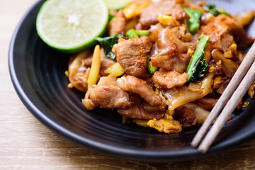 Thai food, stir fried rice noodle in soy sauce (Pad See Ew)