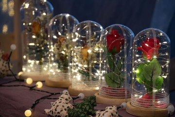 Winter Christmas Tree Rose Lights Displayed on the Seat