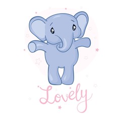 little lovely elephant with mouse and bird