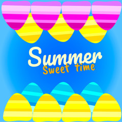 Summer vector background with seashell elements. Summer colorfull seashells on the blue backdrop. Summer sweet time illustration