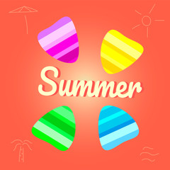 Summer vector background with seashell elements. Summer colorfull seashells on the peach backdrop. Summer illustration