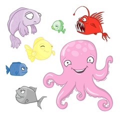 Cute vector sea creatures