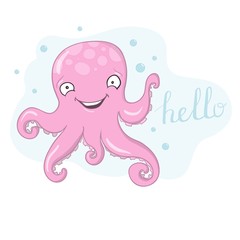Cute red octopus cartoon