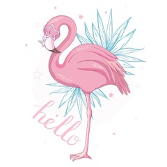 Cute flamingo with sunglasses, glasses pineapple, vector illustration, summer print design, children print on t-shirt,