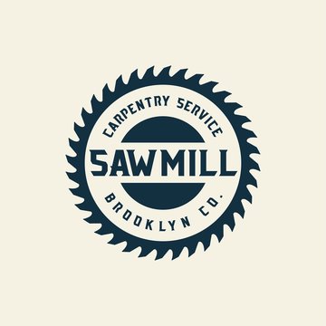 Sawmill emblem logo vector for carpentry, woodworkers, lumberjack, sawmill service.Isolated on white background