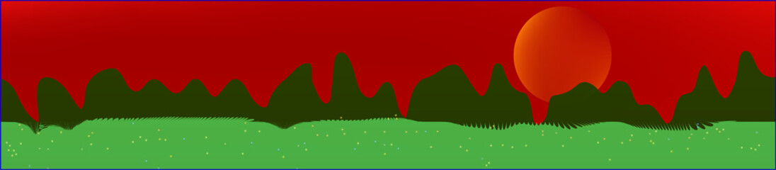 Red sky, and mountains landscape. 