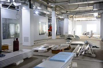 Under construction shop with equipment for the production of medical drugs