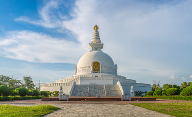The World Peace Pagoda in Lumbini, Nepal - obrazy, fototapety, plakaty