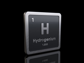 Hydrogen H, element symbol from periodic table series. 3D rendering isolated on black background