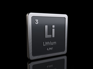Lithium Li, element symbol from periodic table series. 3D rendering isolated on black background
